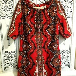 Roz & ali bodycon red stretchy zip up back knee length dress